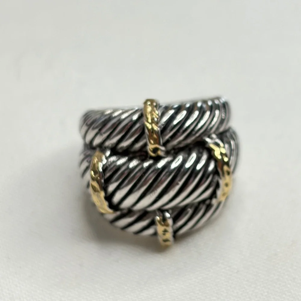 Vintage Chunky Two Tone Cable Ring Size 5 Y2K Grunge Punk Statement